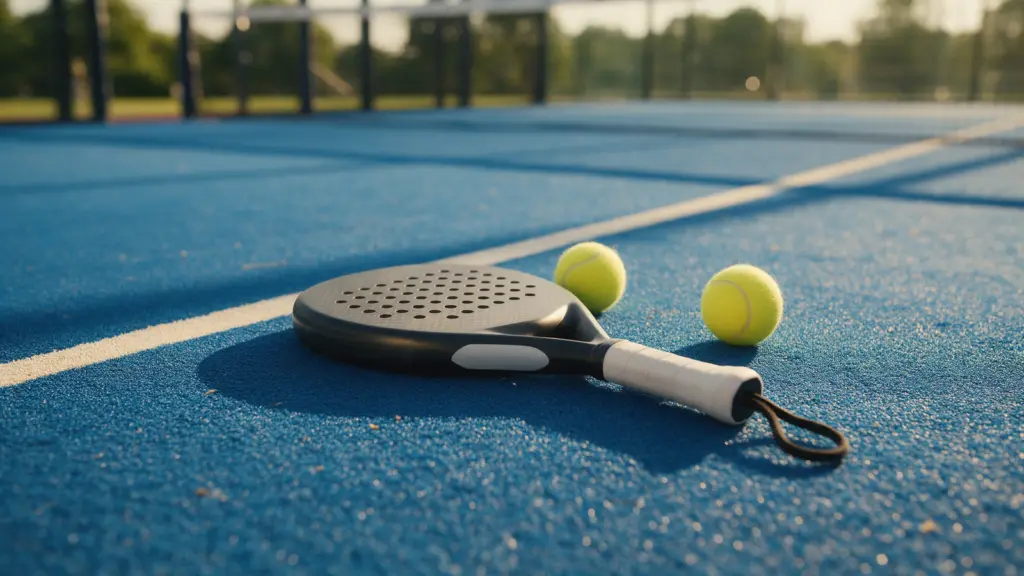 Padel-Schläger und Bälle auf dem Platz